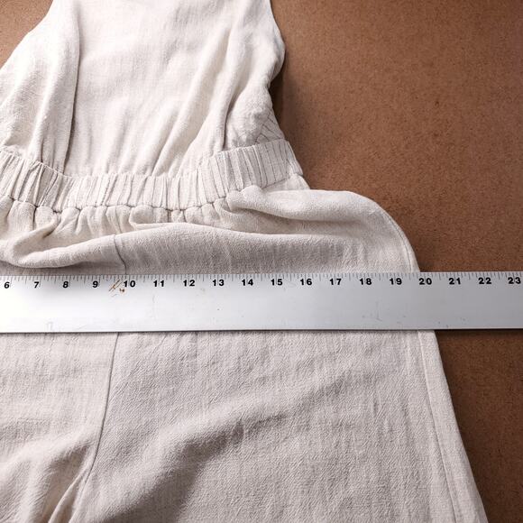 Hem & Thread Pant Jumpsuit Women M Beige Linen Blend Crossover Straps Boho 70s - Picture 6 of 12